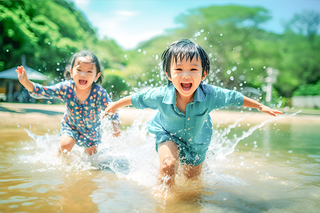 水遊びをしている子ども達